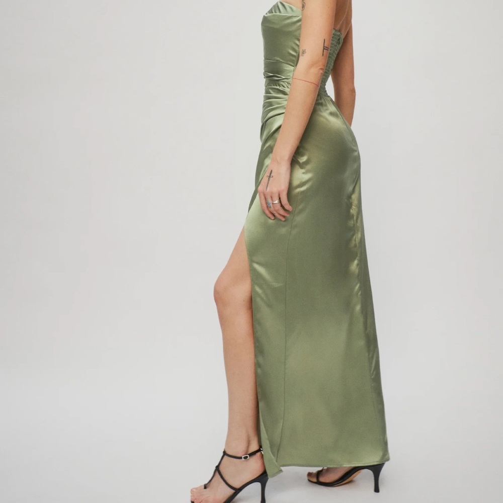 Reformation Dress Barrow Silk Maxi Gown Green Artichoke Sz 8 - Picture 13 of 15